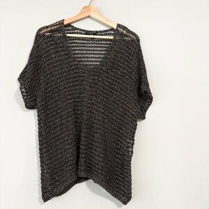 Eileen Fisher Shades Of Brown Crochet Open Knit Metallic Tunic Blouse
